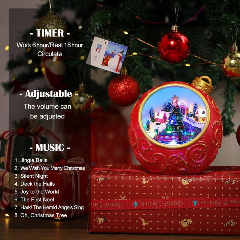 Priddop Christmas Village Scene Animated Rotating Train LED Lights Christmas Decorations Music with Volume Adjustment USB/Battery Timer Collectible Buildings Figurines Globe Gifts - Image 4